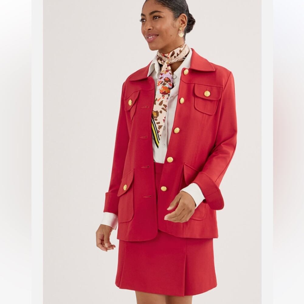 Cabi Broadcast Jacket and Skirt Matching Set Medium 6 Red Gold Ponte Knit 6671